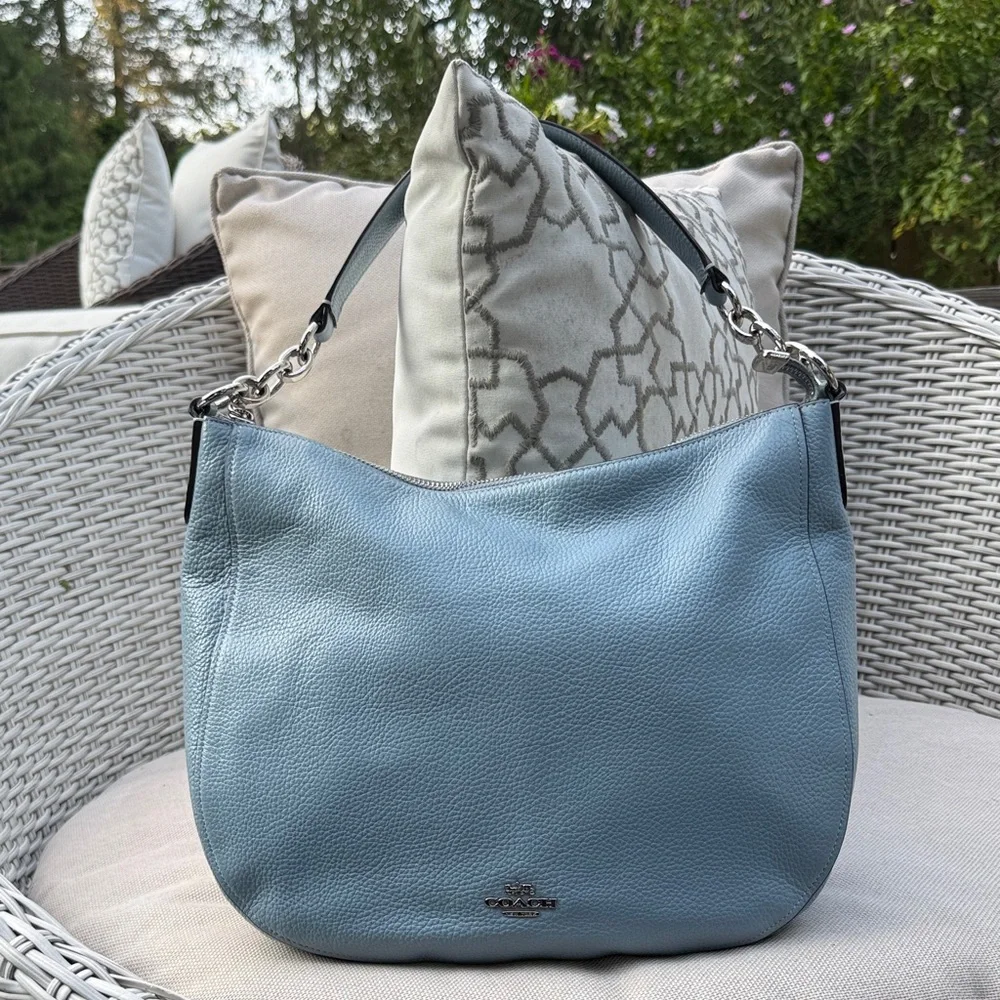 Coach Sky Blue Leather Shoulder Bag - Picture 1 of 16